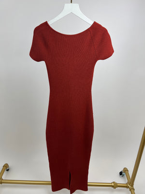 Galvan Burgundy Short-Sleeve Ribbed Maxi Dress Size S (UK 8)