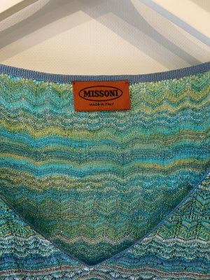 Missoni Blue and Green Metallic Long Sleeve Top Size UK 8/10
