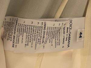 Dolce & Gabbana Navy and White Striped Midi Dress with Sequin Details and Lace Trim Size IT 44 (UK 12)
