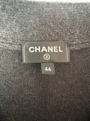 Chanel 22A Grey Cashmere Cardigan with Silver CC Logo Detail FR 44 (UK 16)