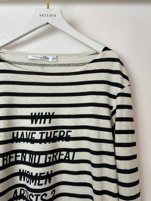 Christian Dior Cream Striped Logo Long Sleeve Top Size M (UK 10)