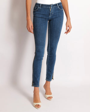 Louis Vuitton Skinny Jeans with Gold Zip Details and Logo Embroidery Size FR 34 (UK 6)