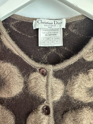 Christian Dior Brown and Taupe Knitted Vest Top and Cardigan with Mohair Embroidery Set Size FR 40/42 (UK 12/14)