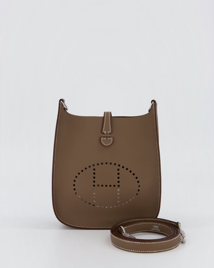 Hermès Mini Evelyne Sellier Bag in Etoupe Epsom Leather with Palladium Hardware