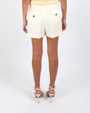 Loro Piana Cream Linen and Silk Blend Shorts with Adjustable Belt Detail Size IT 40 (UK 8)