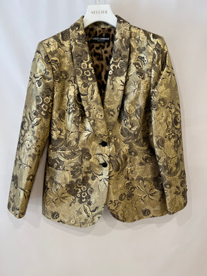 Dolce & Gabbana Metallic Gold Floral Brocade Blazer Jacket Size IT 46 (UK 14)