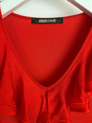 Roberto Cavalli Red Long Sleeve Ruched Midi Dress Size IT 38 (UK 6)