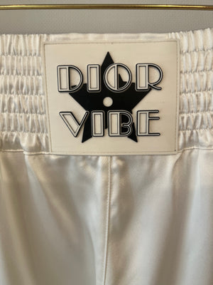 Christian Dior White Satin Shorts with Black Side Strips and Dior Vibe Detail Size S (UK 8)
