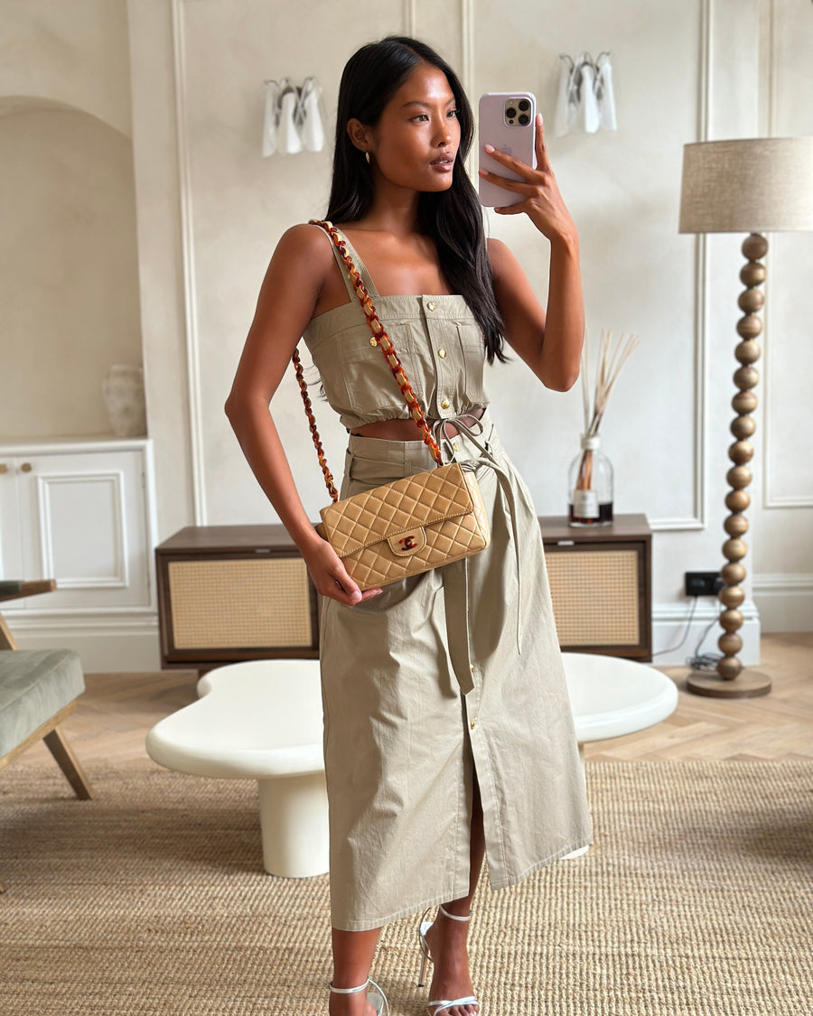 *FIRE PRICE* Chanel Vintage Beige Medium Single Flap Bag in Lambskin Leather with Tortoiseshell Hardware