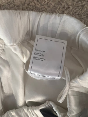 Chanel White Silk Trousers with Black Belt and Crystal CC Logo Detail Size FR 36 (UK 8)