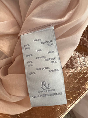 Ralph & Russo Blush Pink Jacket and Silk Trouser Set with Rose Gold Metallic Snake Trims Size IT 36/38 (UK 6/8)
