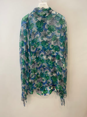 Emilio Pucci Green and Blue Printed Silk Blouse with Matching Under Top and Ribbon Detail Size IT 44 (UK 12)