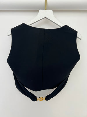 Versace Black Sleeveless Cropped Top with Gold Medallion Buckle Size IT 42 (UK 10)