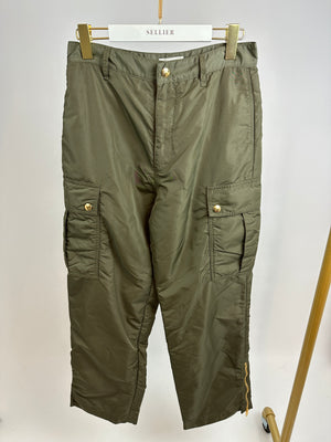 Celine Olive Green Cargo Trouser with Gold Buttons Detail  Size FR 38 (UK 10)