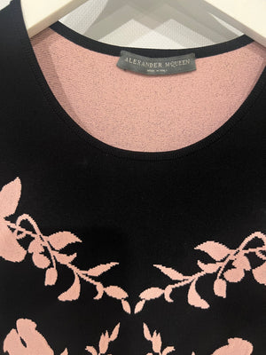 Alexander McQueen Black and Baby Pink Floral Embroidered Mini Sleeveless Dress Size IT 40 (UK 8)