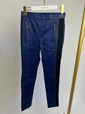 Louis Vuitton Dark Blue Leather Leggings with Black Side Stripe Detail Size FR 36 (UK 8)