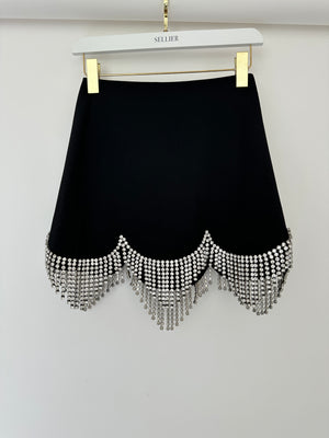 Area Black Mini Skirt With Crystal Scallop Detail Size US 2 (UK 6)