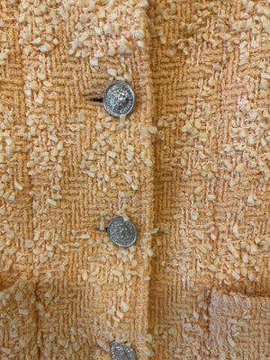 Chanel 96/P Peach Tweed Jacket with Silver CC Medallion Logo Buttons Size FR 36 (UK 8)