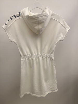 Chloé Kids White Hooded Dress with Pink Eye and Black Logo Print Size 10 years