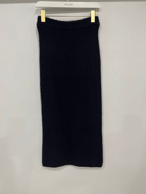 Self Portrait Navy Maxi Skirt with Pearl and Crystal Embellished Button Details Size M (UK 10)