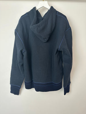Loewe Navy Cotton Hoodie With Anagram Logo and Frayed String Detail Size M (UK 10)