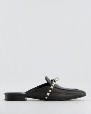 Hermès Black Leather Oz Mules with Silver Stud Details Size EU 39 RRP £1,600