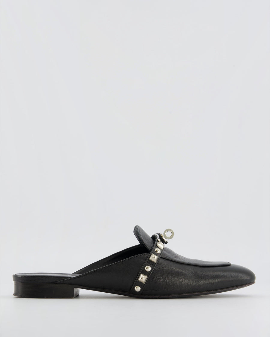 Hermès Black Leather Oz Mules with Silver Stud Details Size EU 39 RRP £1,600