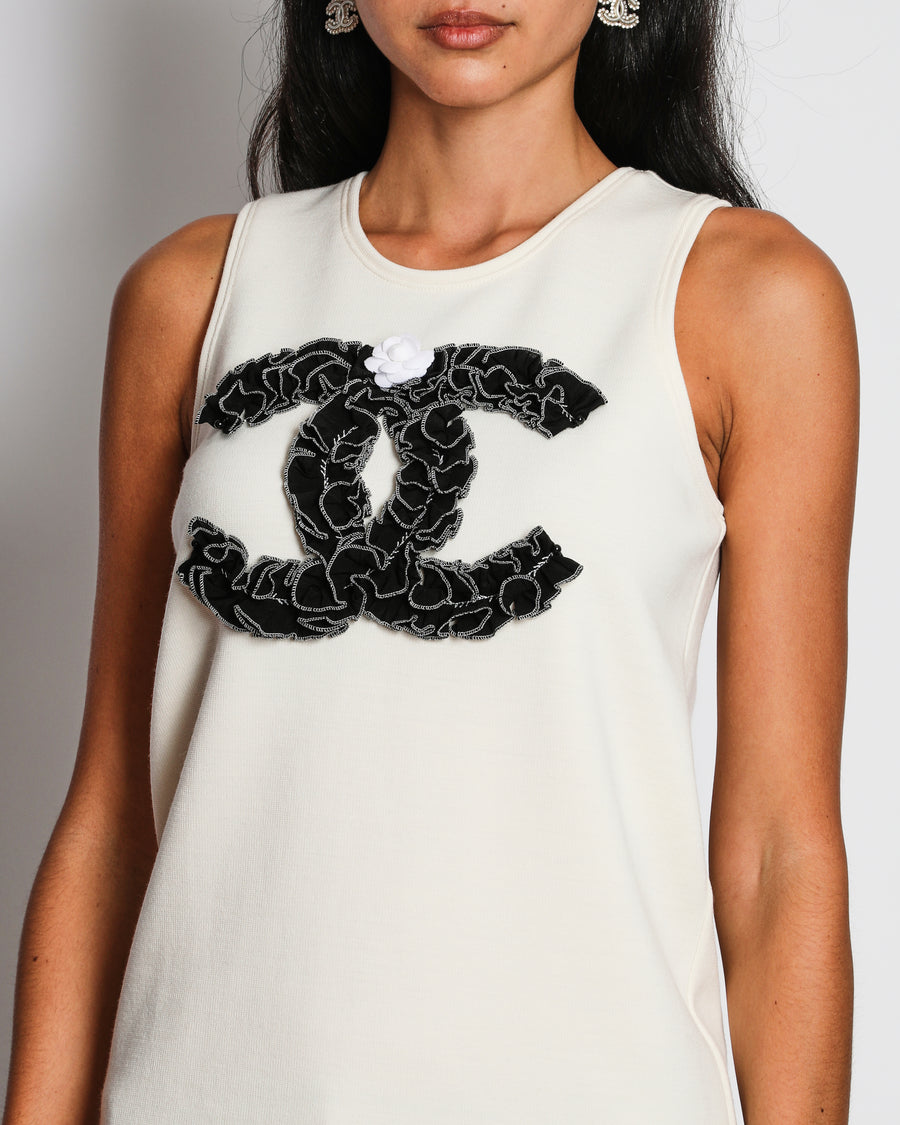 Chanel 24/S White CC Frill Vest Top Size FR 38 (UK 10)