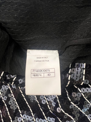 Chanel SS23 Navy and White Striped Sequins T-Shirt with CC Logo Size FR 40 (UK 12)