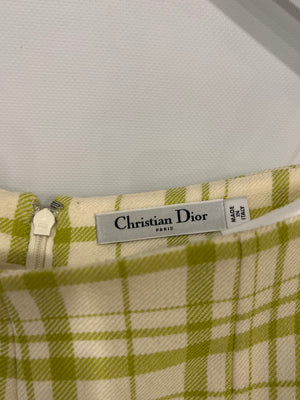 Christian Dior Cream and Lime Plaid Wool Mini Skirt Size FR 34 (UK 6)