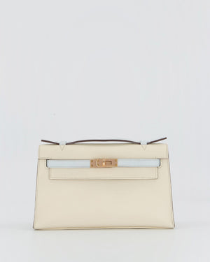 Hermès HSS Kelly Pochette Bag in Nata and Blue Brume Swift Leather with Rose Gold Hardware