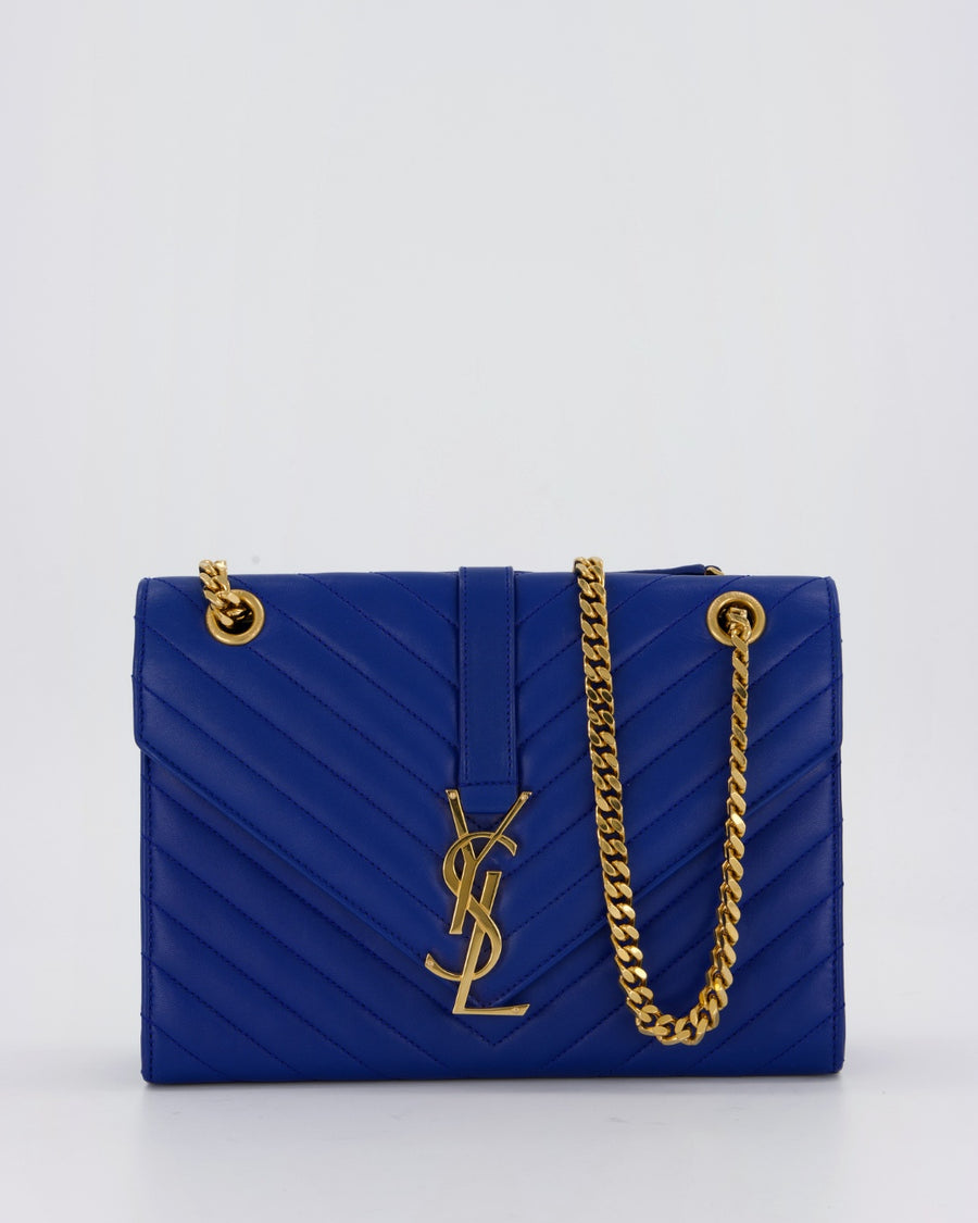 Saint Laurent Blue Electric Envelope Bag in Lambskin Leather With Gold Hardware