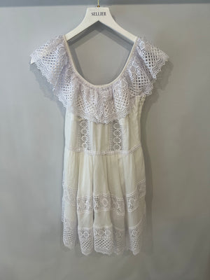 Charo Ruiz White Mini Dress with Lace Details Size M (UK 10)