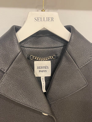 Hermès Black Leather Equestrian Jacket with Palladium Buttons Size FR 34 (UK 6) RRP £7,360