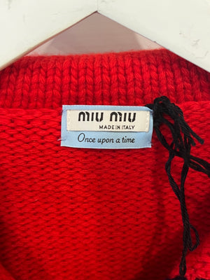 Miu Miu Red and Navy Wool Crochet Knitted Cardigan Size IT 36 (UK 4)