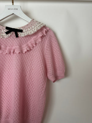 Miu Miu Baby Pink Peter Pan Collar Cashmere Knit Jumper Size IT 42 (UK 10) RRP £990