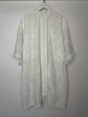 Zimmermann Laurel Lace Shirt Buttoned Dress in Ivory White Size 1 (UK 10)