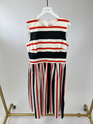 Dolce & Gabbana Red Striped Print Halter Neck Pleated Midi Dress IT 44 (UK 12)
