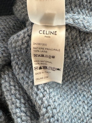 Celine AW22 Light Blue Brushed Fair Isle Wool Oversized Crew Neck Jumper Size M (UK 10)