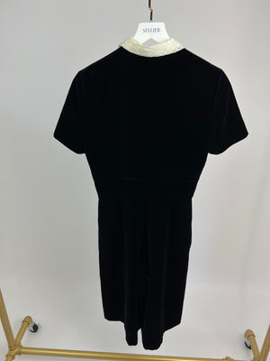 Christian Dior Black Velvet Playsuit with Lace Collar and Gold Zip Size FR 36 (UK 8)