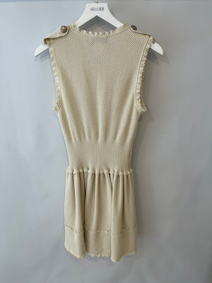 Chanel Cream Knit Sleeveless Mini Dress with Gold CC Logo Detail Size FR 38 (UK 10)