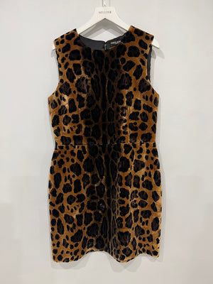 Dolce & Gabbana Brown Leopard Print Velours Sleeveless Mini Dress Size IT 44 (UK 12)