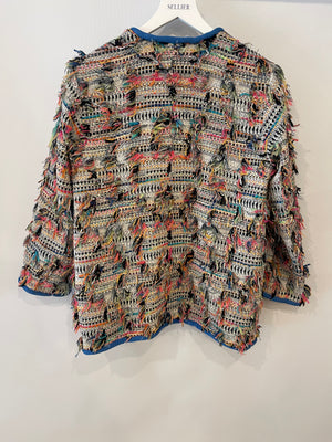 Chanel SS17 Multicolour and Blue Trim Fantasy Tweed jacket with Silver CC Logo Button Detail Size FR 38 (UK 10)
