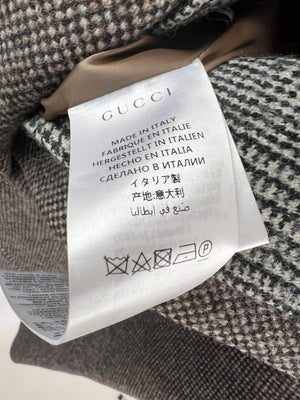 Gucci Brown, Cream Check Long-Sleeve Coat with Multi-Colour Floral Embellishment, Sequin Detail Size IT 38 (UK 6)