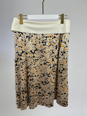 Céline Cream, Black and Orange Midi Skirt with Floral Pattern Detail Size FR 38 (UK 10)
