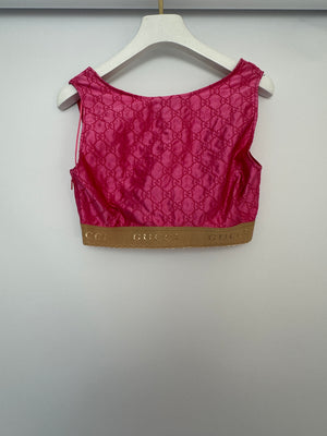 Gucci Pink Silk Monogram Top Shorts Set with Beige Logo Elasticated Detail Size IT 38 (UK 6)