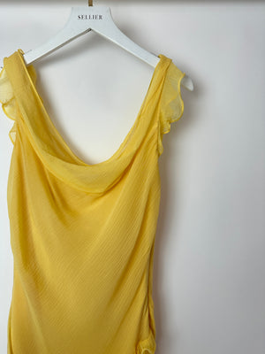 Saloni Pastel Yellow Renu Draped Ruffle Silk Blend Maxi Dress Size UK UK 8
