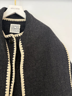 Totême Black Embroidered Wool Blend Scarf Coat Size DK 38 (UK 10) RRP £810