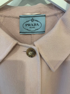 Prada Pink Wool Coat with Brown Button Details Size IT 44 (UK 12)