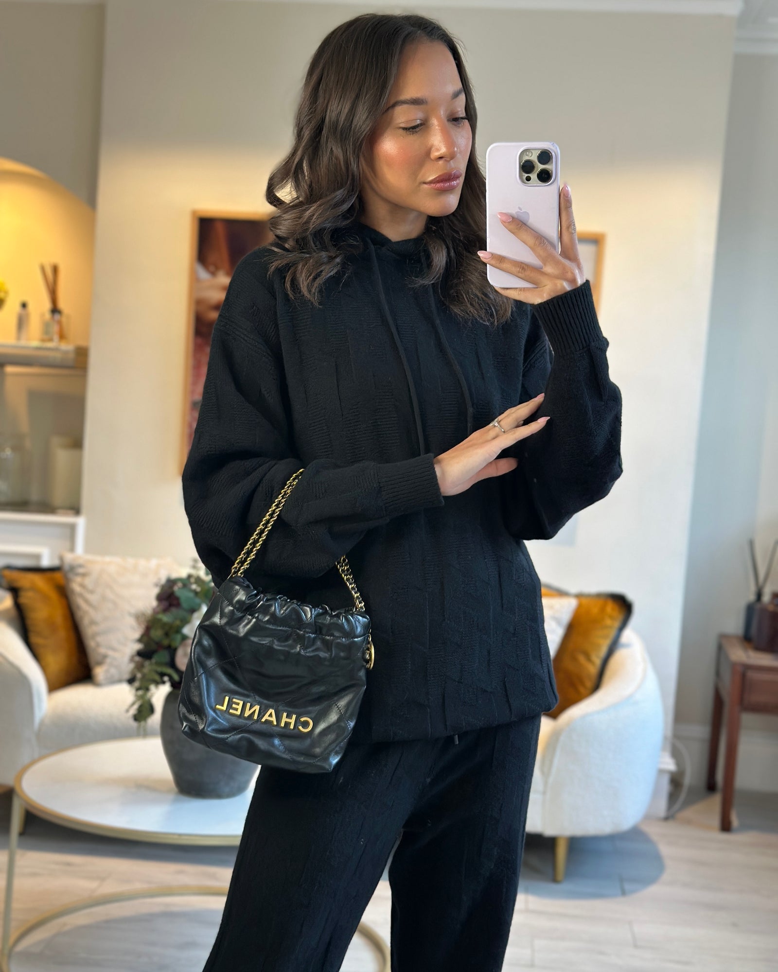 RARE* Chanel Mini 22 Bag in Black Shiny Calfskin with Gold